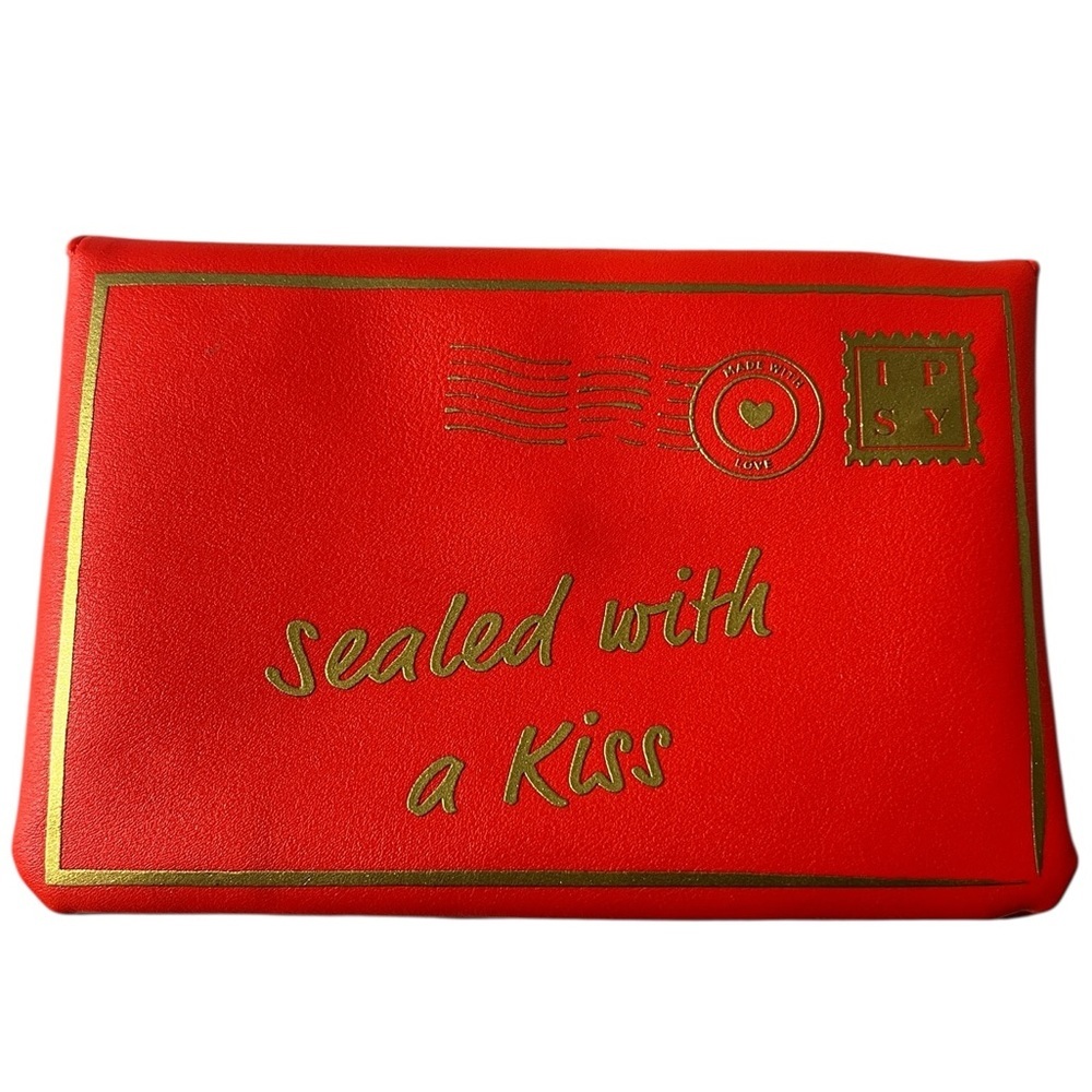 IPSY “sealed with a kiss” Bold Red Cosmetic Pouch with Gold Details